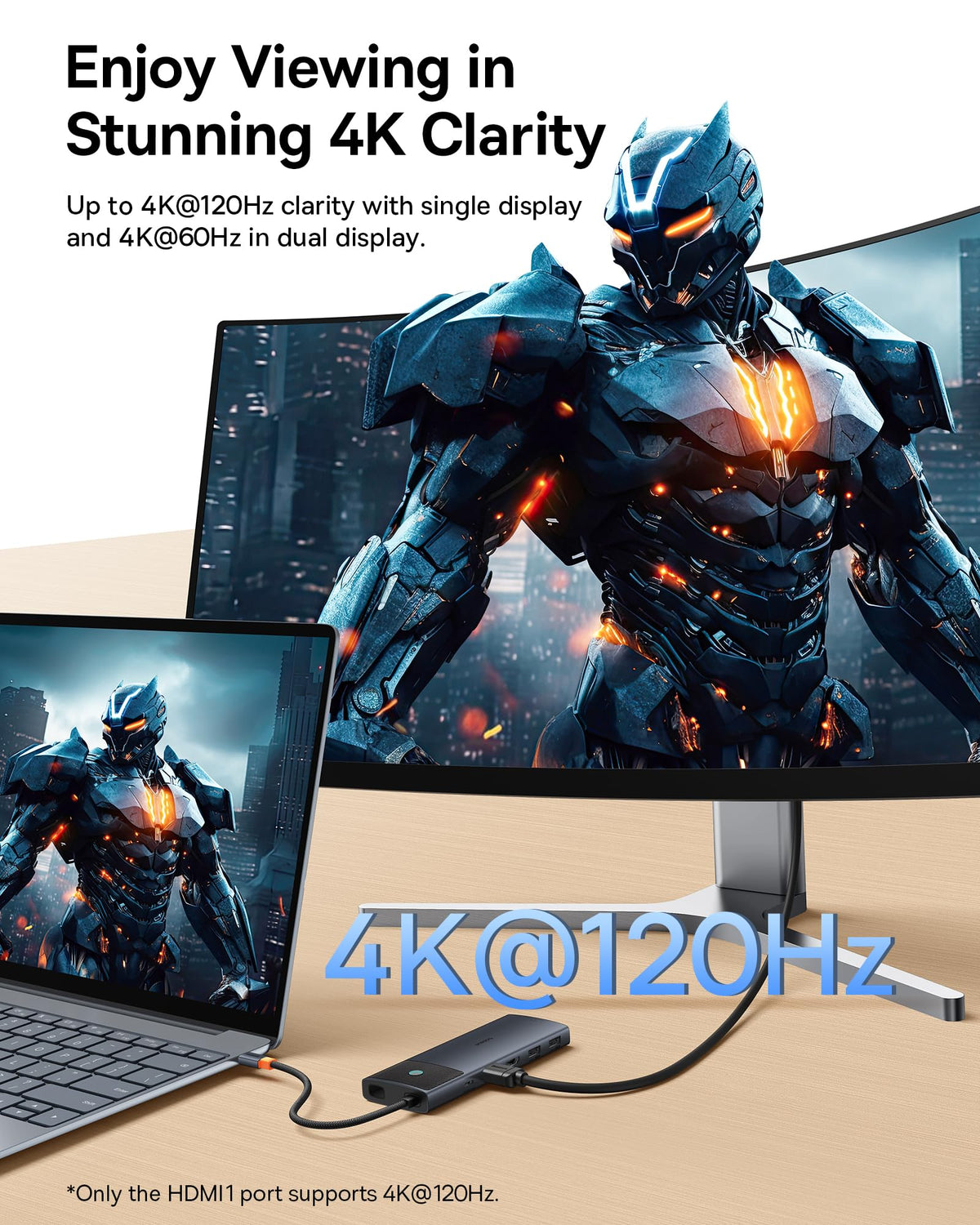 Baseus docking dual 4K60Hz HDMI ports for smooth multi-display workflows.