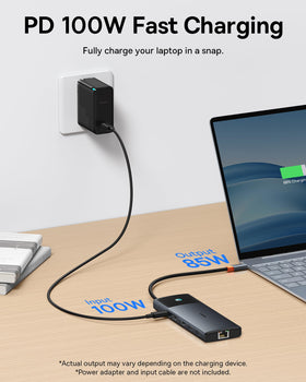 Baseus docking PD 100W power delivery keeps devices charged.