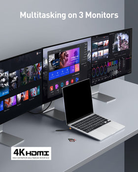 Baseus docking station triple 4K displays, ideal for creative workflows and immersive viewing.