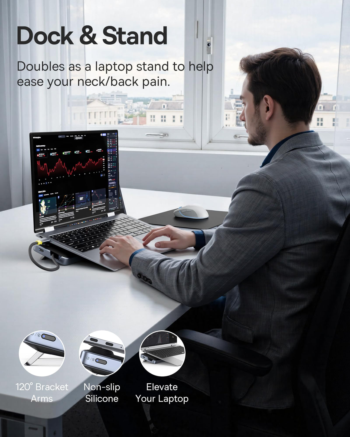 Baseus ergonomic stand design elevates a laptop for better posture