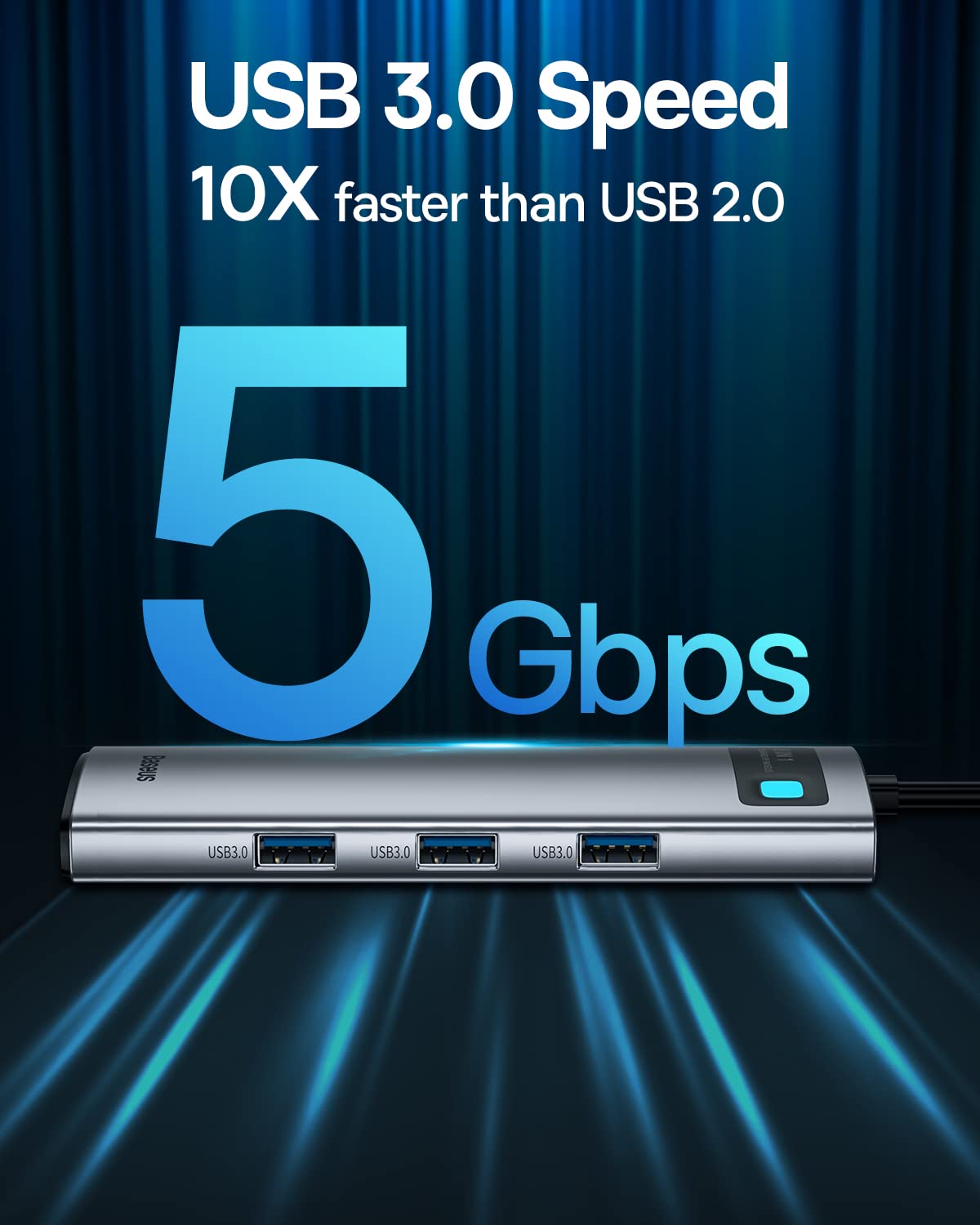 Baseus hub with SD and TF cards inserted showing fast media transfer convenience