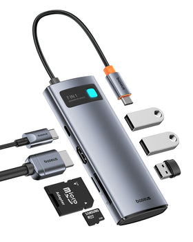 Baseus hub front view showing ports and compact design for versatile connectivity