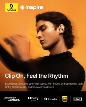 Baseus Inspire XC1 worn clip-on design for comfortable all-day listening during workouts