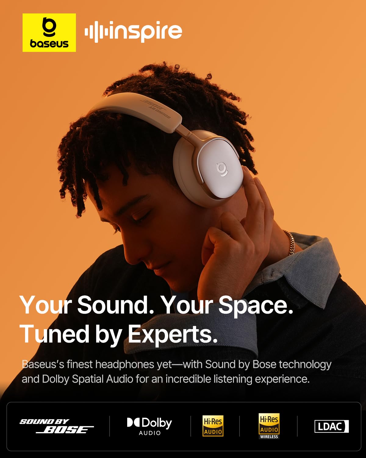 Baseus Inspire XH1 side view highlighting plush ear cushions.