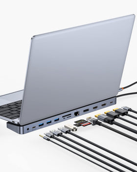 Baseus laptop docking station front view, compact 12-in-1 hub for streamlined workspaces.