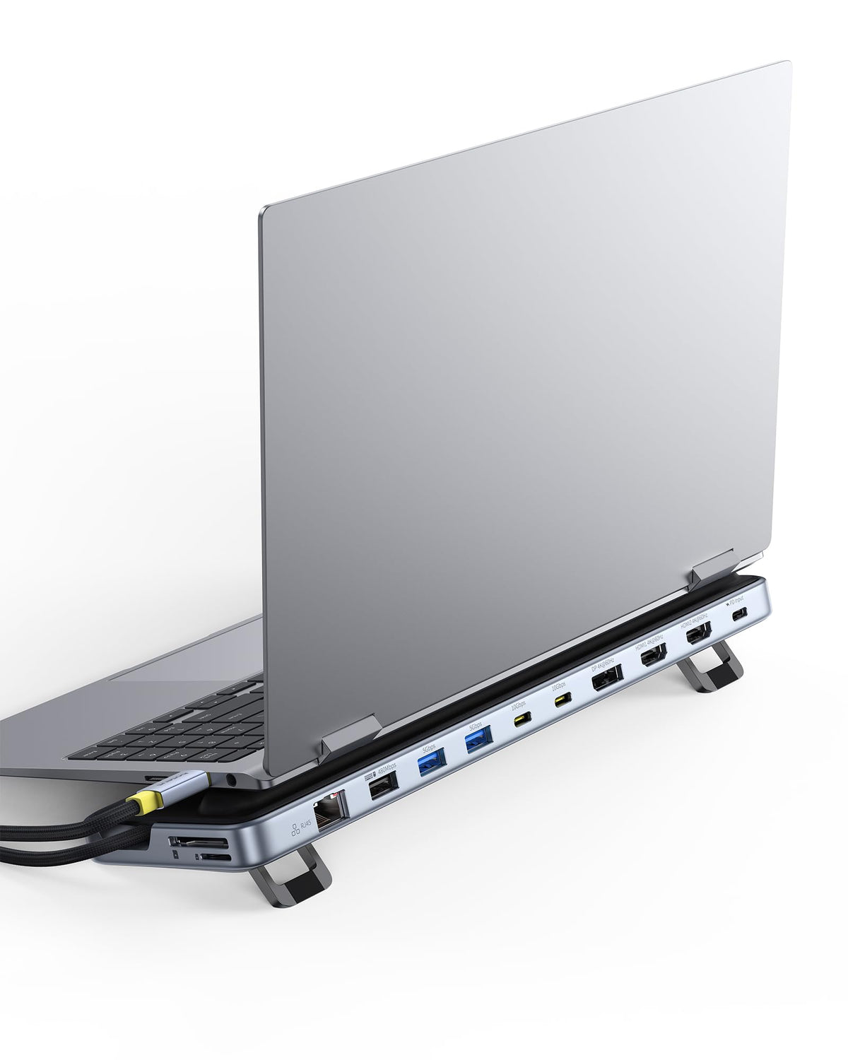 Baseus laptop docking station stand 12-in-1 with organized desk setup for productivity