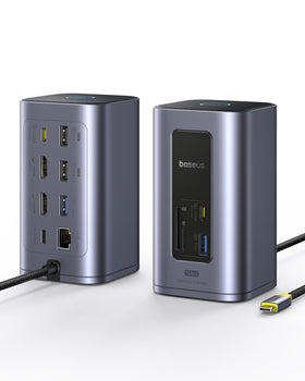 Baseus Nomos Air 12-in-1 Docking Station powers dual-monitor setup with crisp 4K displays