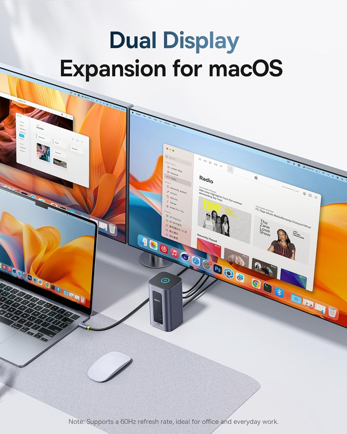 Baseus Nomos Air Mac 12-in-1 Dock dual-monitor setup enables multitasking
