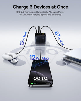 Baseus Picogo port detail with two USB‑C and one USB‑A offering versatile multi‑device charging