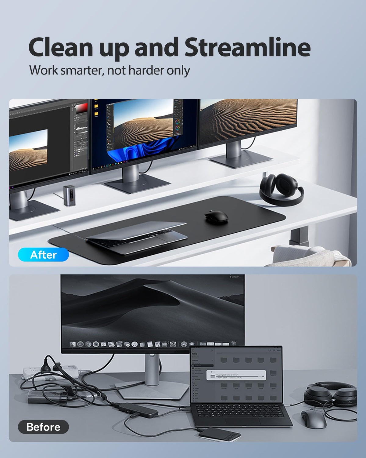 Baseus Spacemate docking station in office setup enhancing productivity and organization.