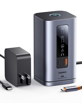 Baseus Spacemate docking station side view shows compact design and accessible ports.