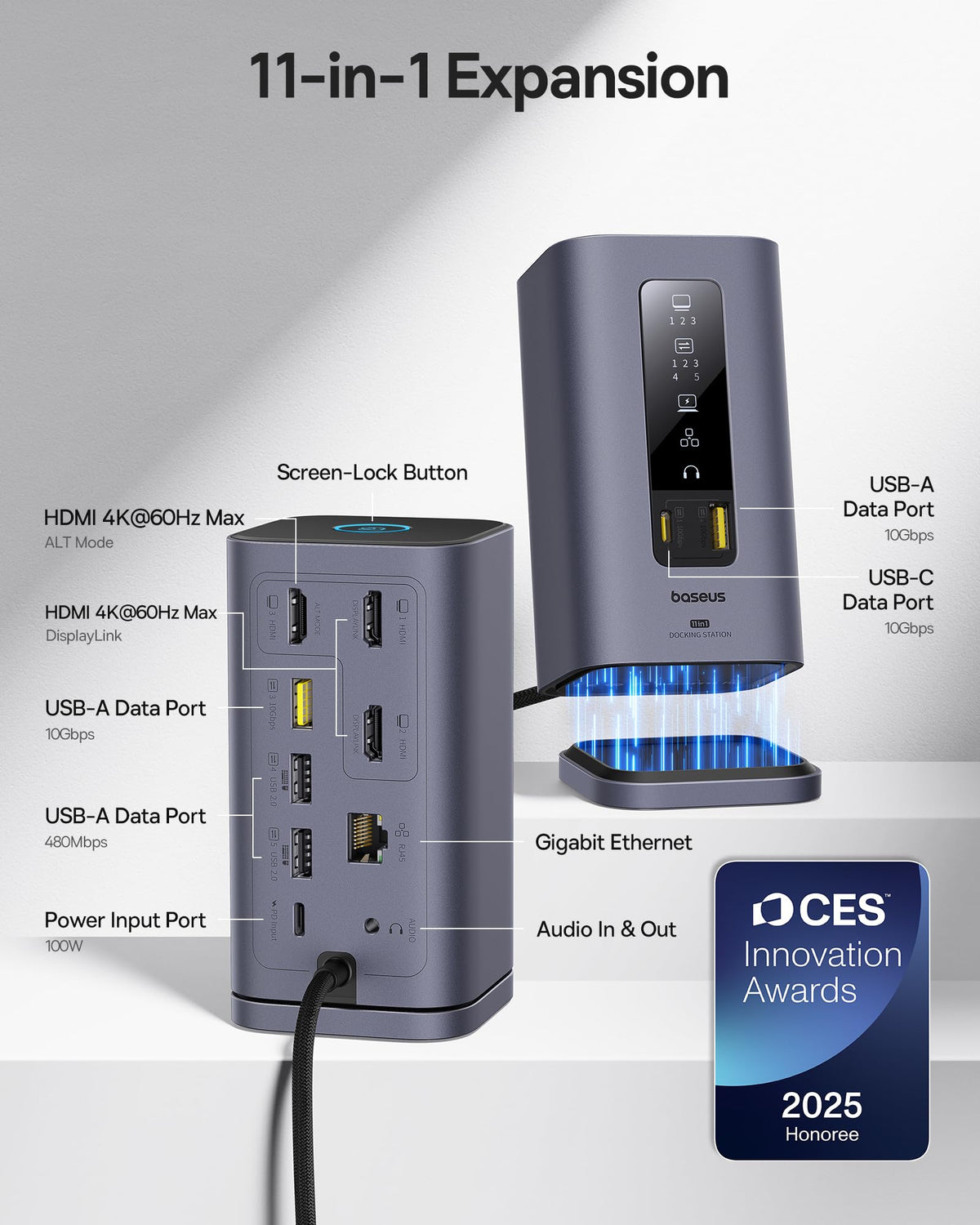 Baseus Spacemate HDMI and DisplayLink ports enabling macOS multi-monitor setup