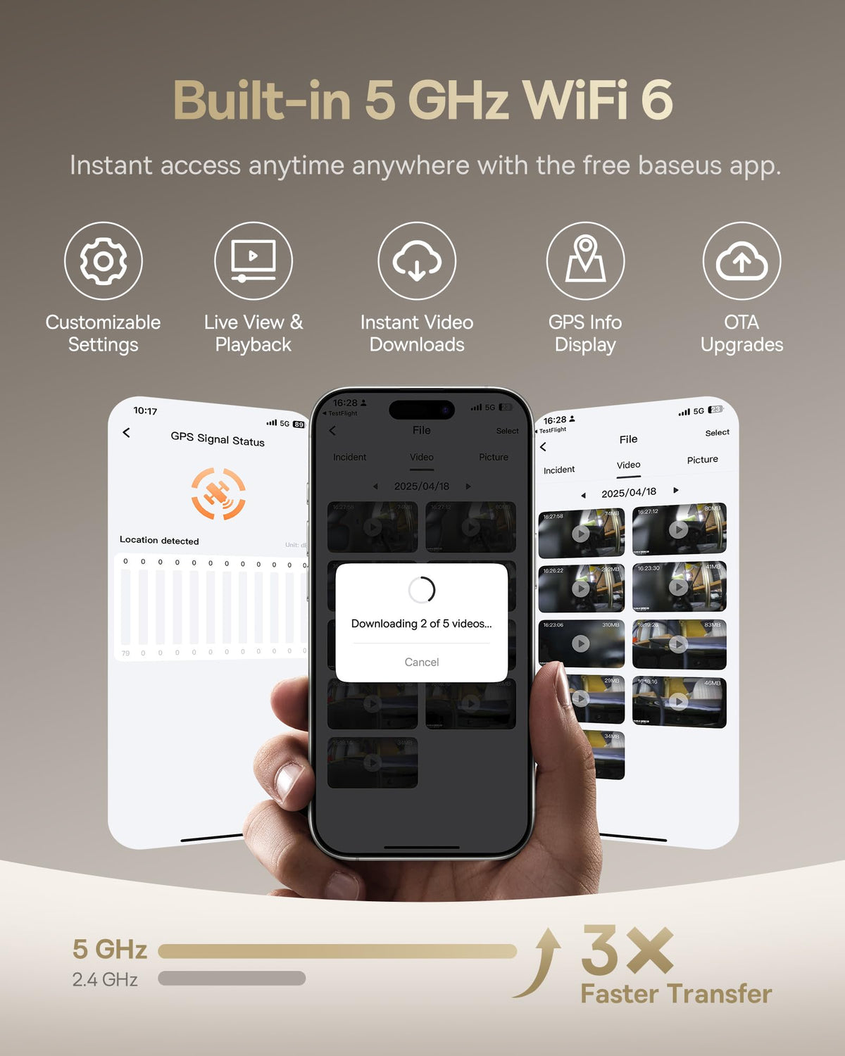 Baseus VD1 Pro 5GHz WiFi for fast footage transfer and app access.