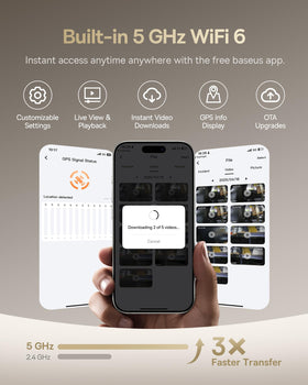 Baseus VD1 Pro 5GHz WiFi for fast footage transfer and app access.