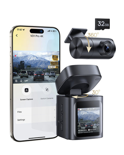 Baseus VD1 Pro front camera capturing sharp 4K footage for license plate visibility.