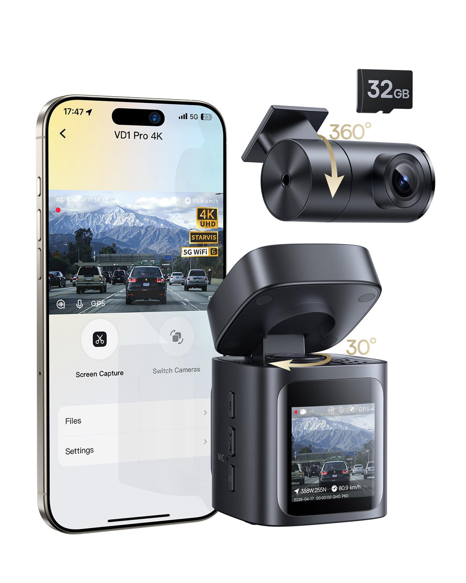 Baseus VD1 Pro front camera capturing sharp 4K footage for license plate visibility.