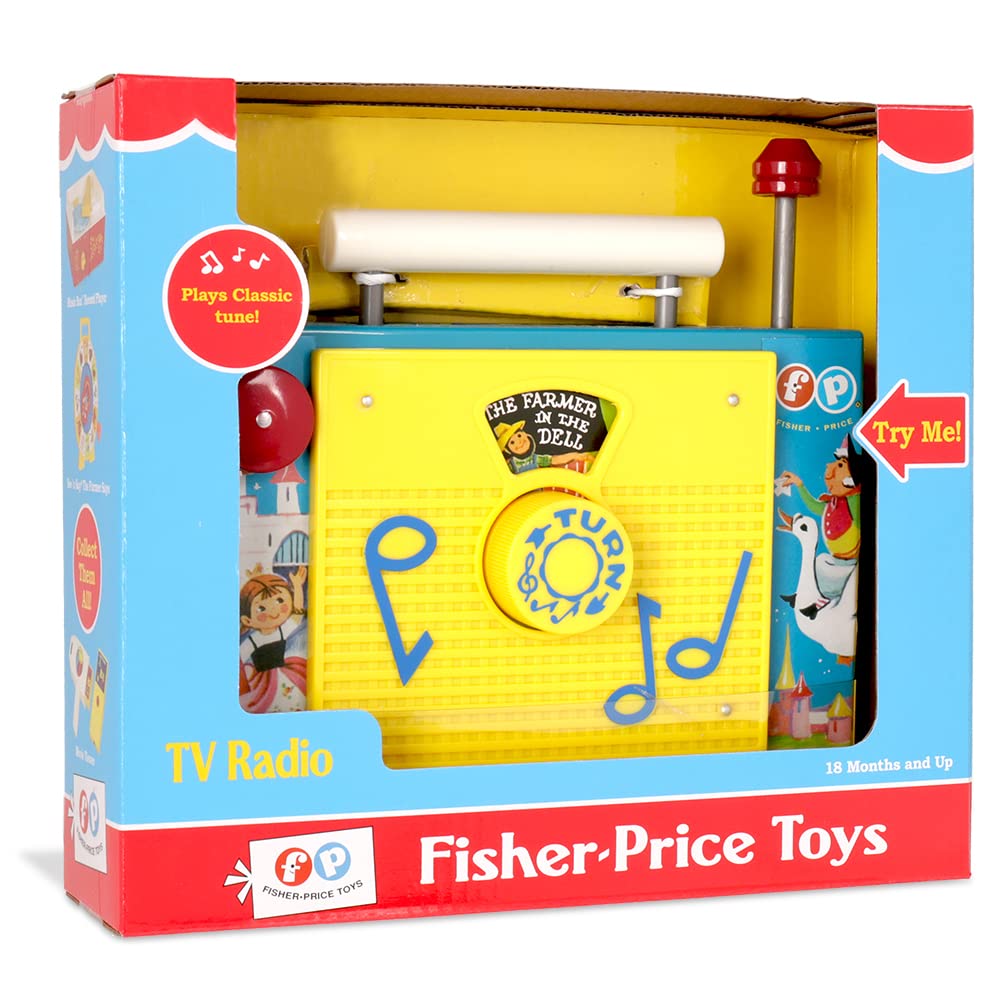 Basic Fun Fisher Price TV Radio wind knob demo offering nostalgic play and simple skill development
