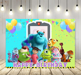Basifoto front view of Monster Inc backdrop showing full scene and easy setup benefit