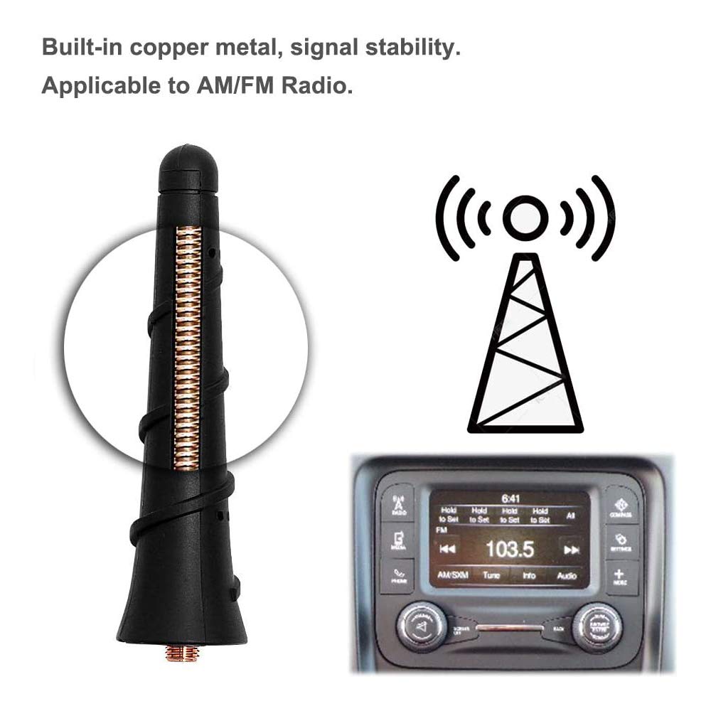 BASIKER 3.2-inch roof antenna on Jeep Compass enhances reception reliability.