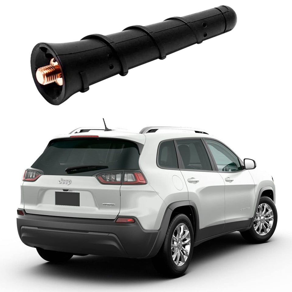 BASIKER 3.2-inch roof antenna installed on Jeep Grand Cherokee for improved AM/FM reception.