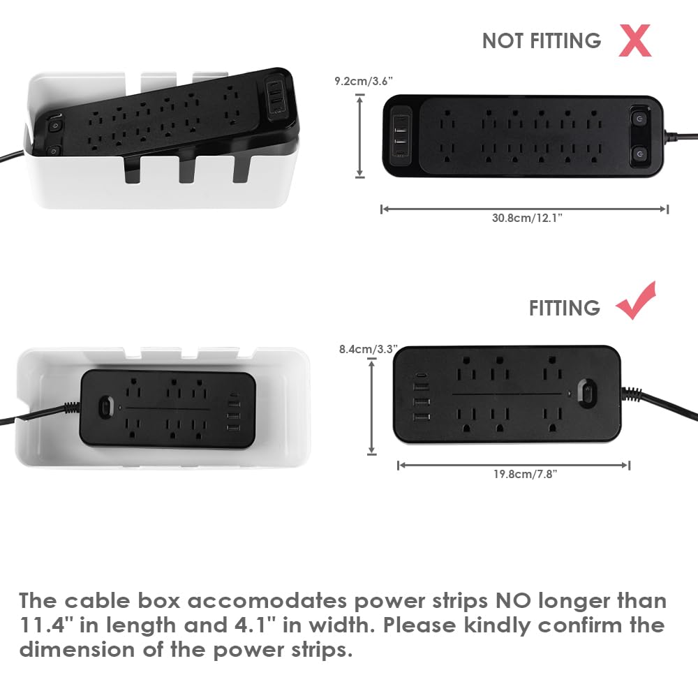 Baskiss cable box opened inside reveals accessible power strip and neatly routed cables