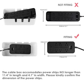 Baskiss cable box opened inside reveals accessible power strip and neatly routed cables