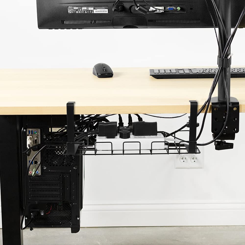 Baskiss under-bookcase setup shows versatile storage for accessories.