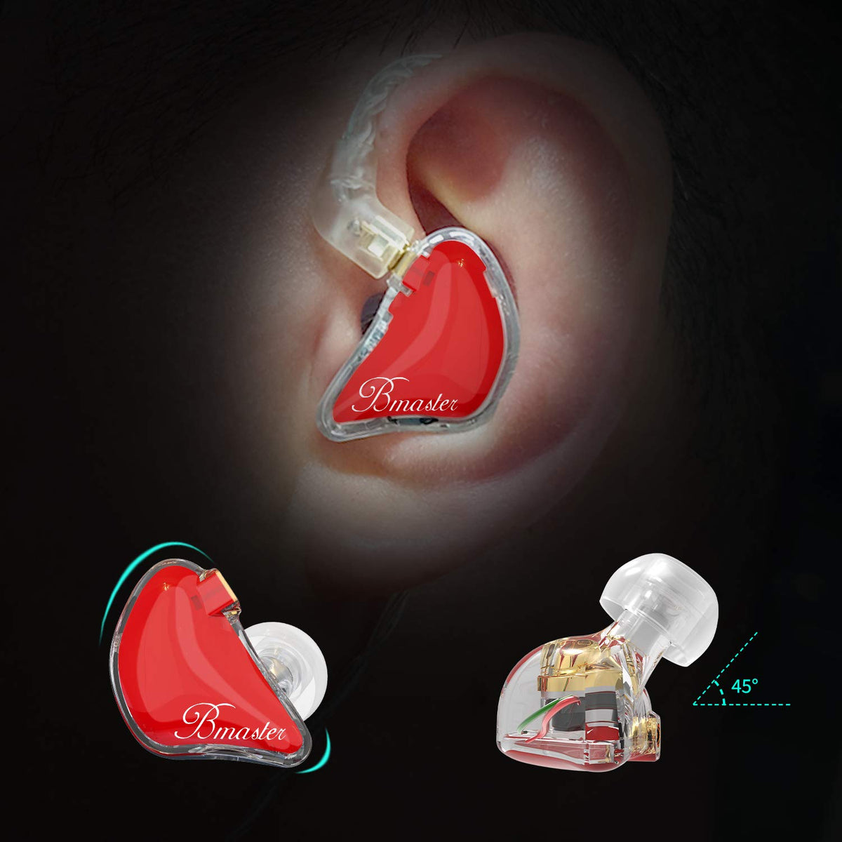 BASN Bmaster in-ear fit demonstrating comfortable, secure wear for long sessions