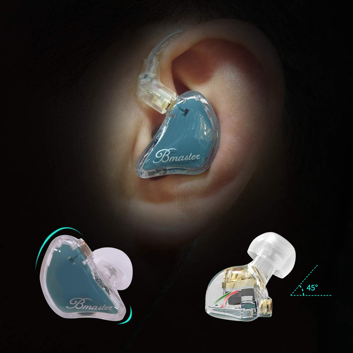 BASN Bmaster ergonomic in-ear monitor blue designed for secure comfort