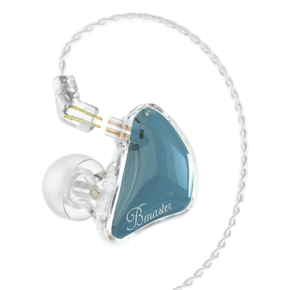 BASN Bmaster triple-driver blue shell shown for immersive listening and stage accuracy