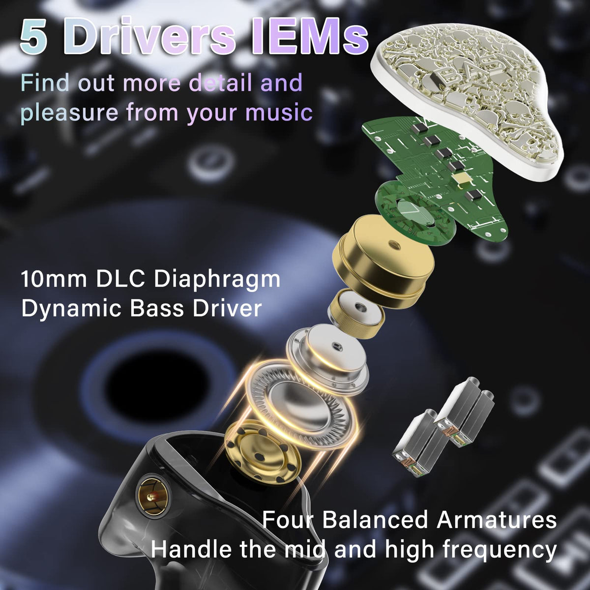 BASN Bmaster5 4BA drivers deliver bright trebles and warm mids for balanced sound.