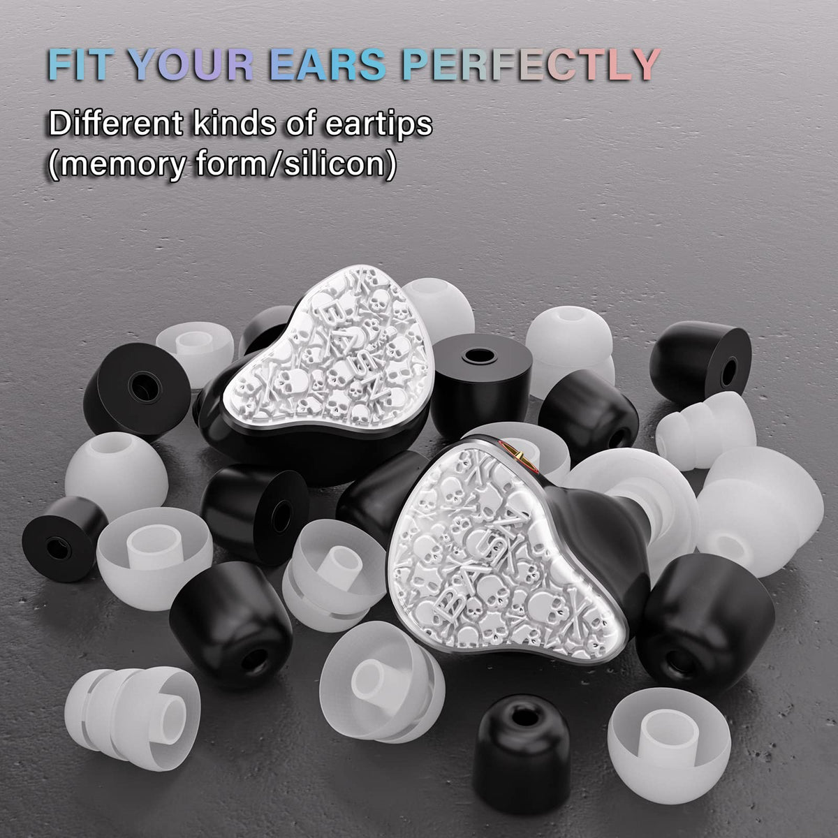 BASN Bmaster5 ear tips in silicone and memory foam for a comfortable seal.