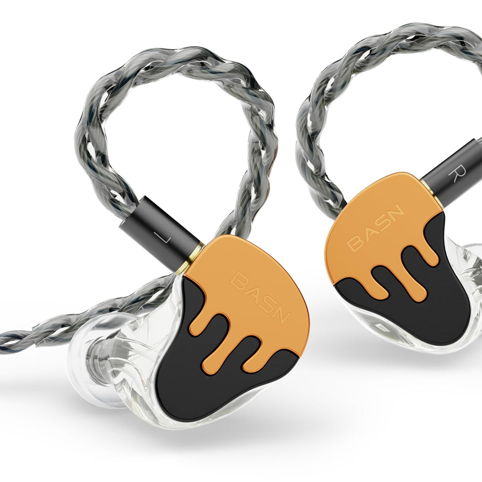BASN BmasterX orange black in-ear monitor on stage for immersive live sound