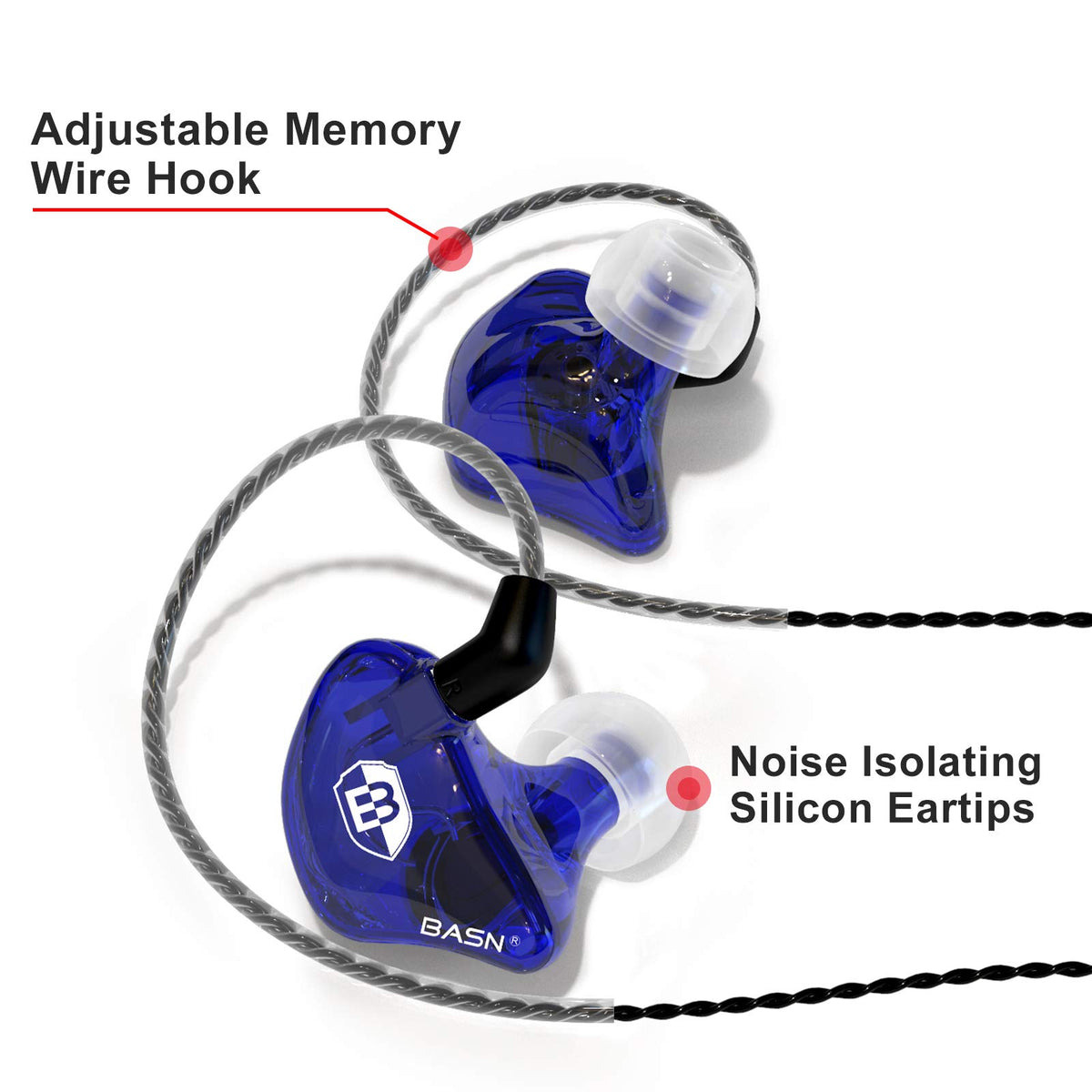 BASN Bsinger BC100 detachable MMCX cable with 360-degree rotation.