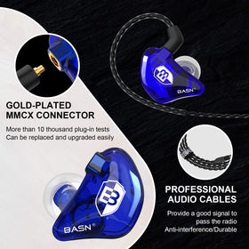 BASN memory-wire ear hook close-up demonstrating secure fit and comfort for long sessions