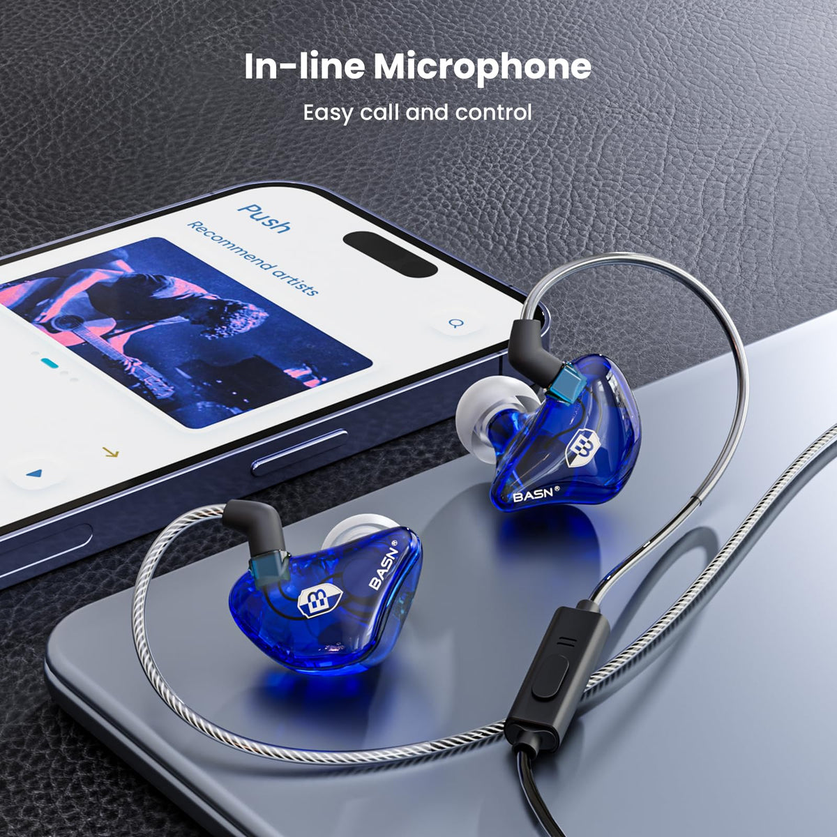 BASN MMCX detachable cable connected showing reliable connection and easy replacement