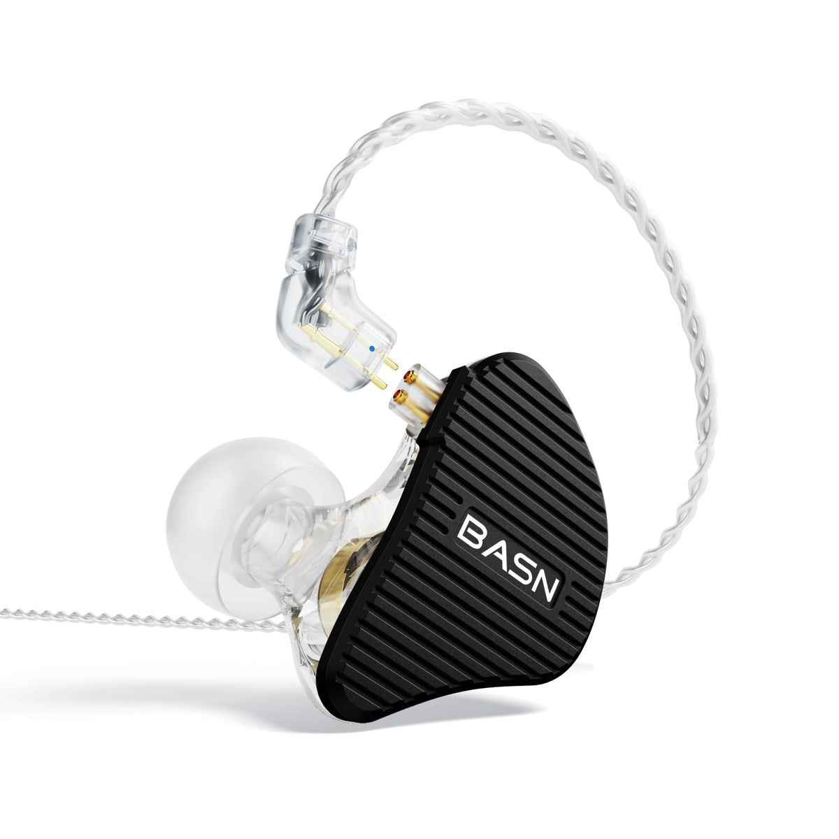 BASN Mix-PD in-ear monitor showing planar and dynamic drivers for expansive sound.