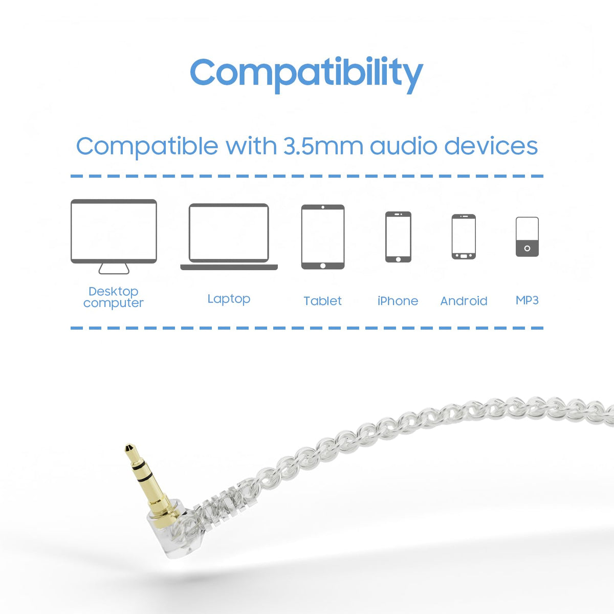 BASNLIFE 1.5m wired detachable MMCX cable ready for BASN IEMs