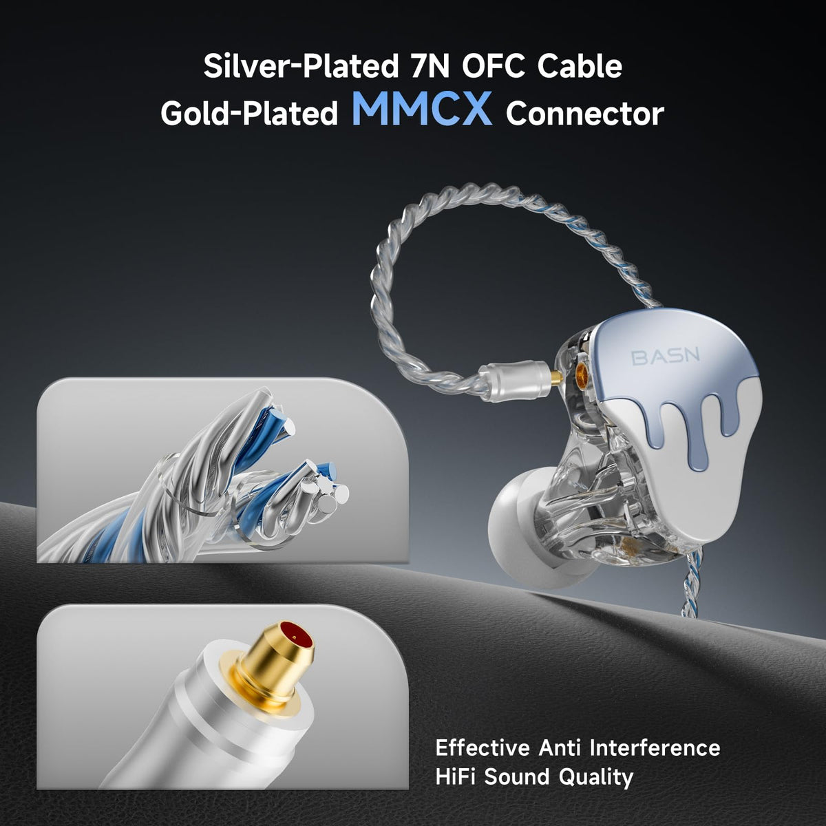 BASNLIFE BmasterX MMCX connector provides secure, reliable detachable connectivity.