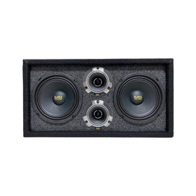 Bass Rockers loaded box front view highlighting compact outdoor speaker pod for powerful sound