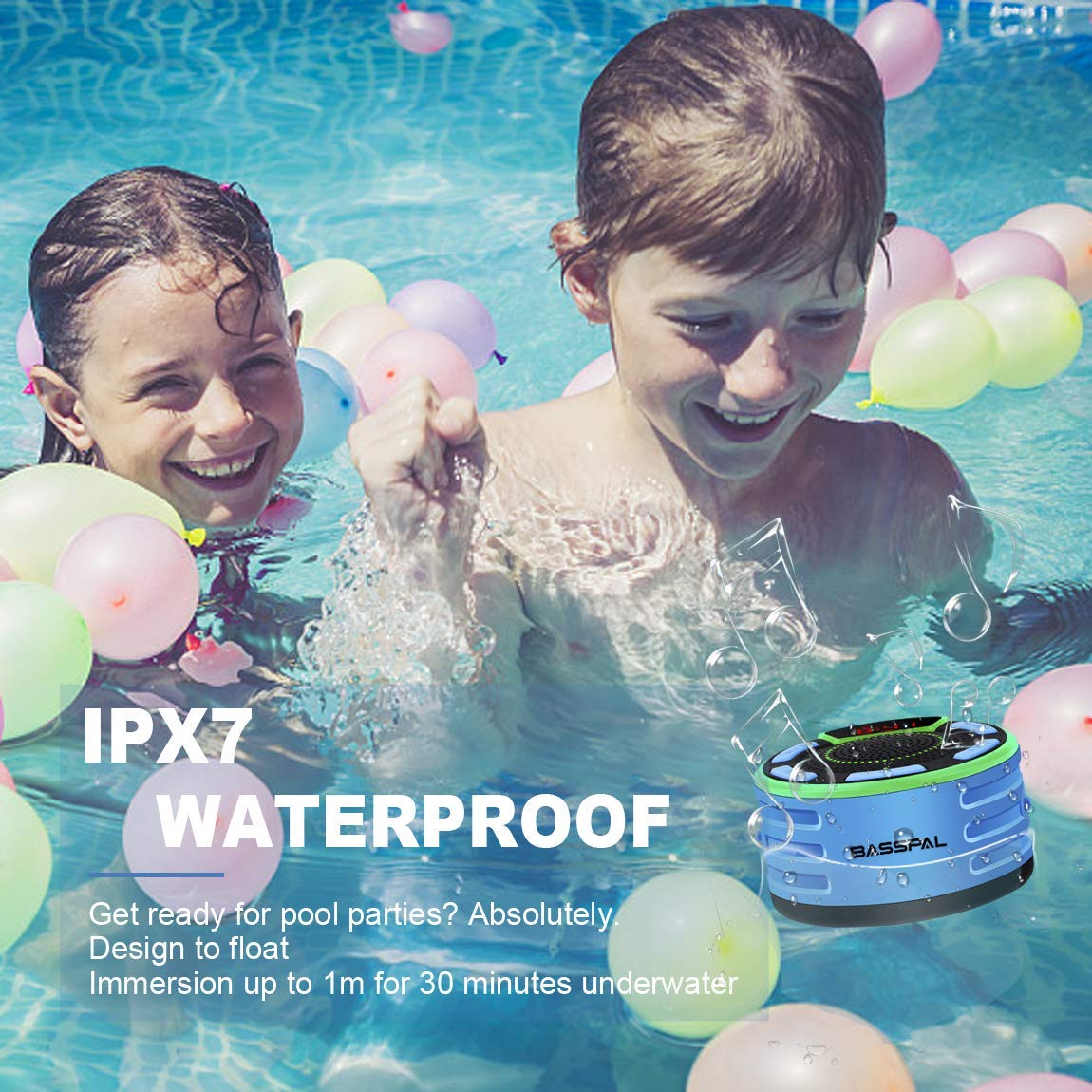 BassPal IPX7 speaker LED display enables quick battery and time checks