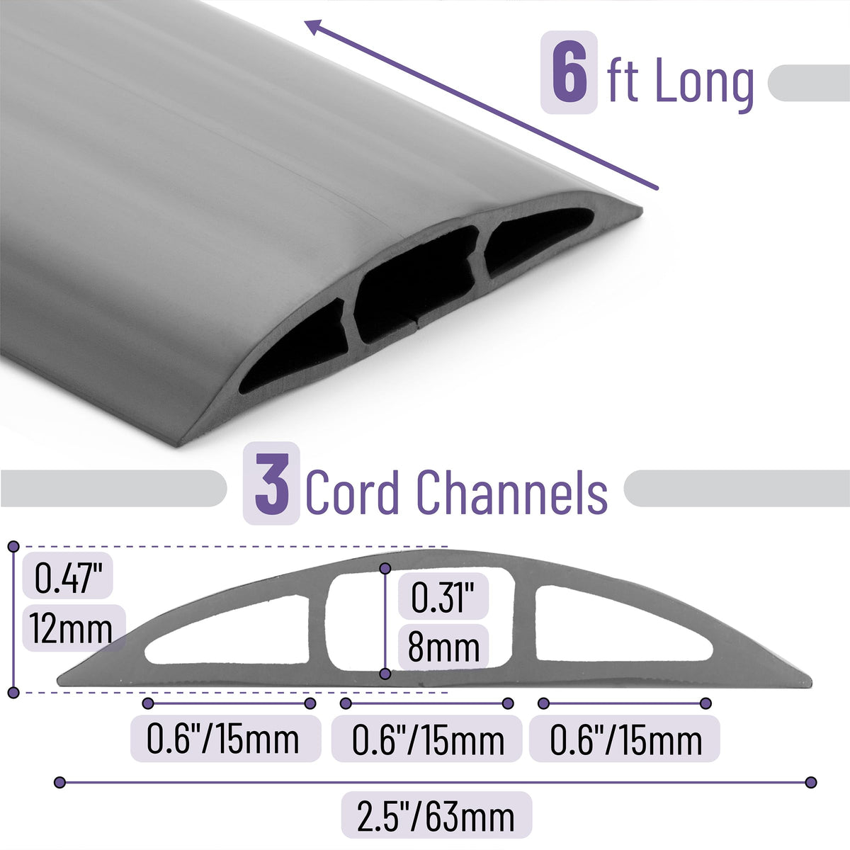 Bates Choice cable protector with ribbed base anchors securely on floors.