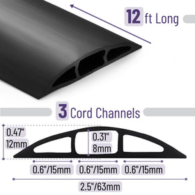 Bates Choice heavy-duty PVC cord protector showing inner channel dimensions for multiple cables.