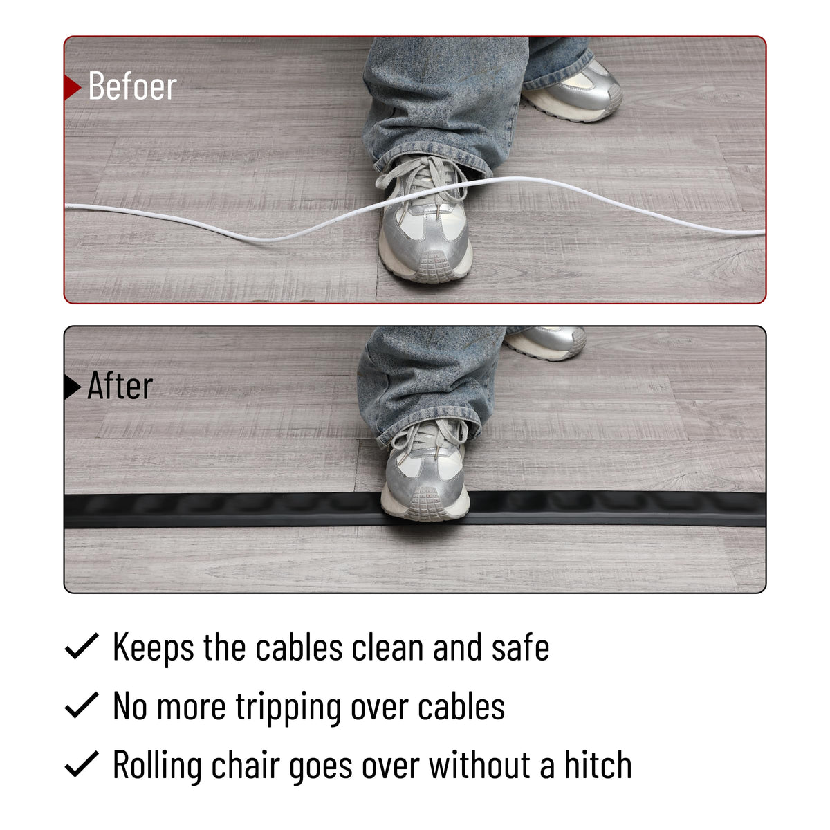 Bates Choice heavy-duty PVC cord protector guards cords from wear.