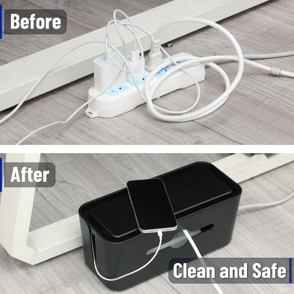Bates Choice installed under desk reducing visible cord clutter