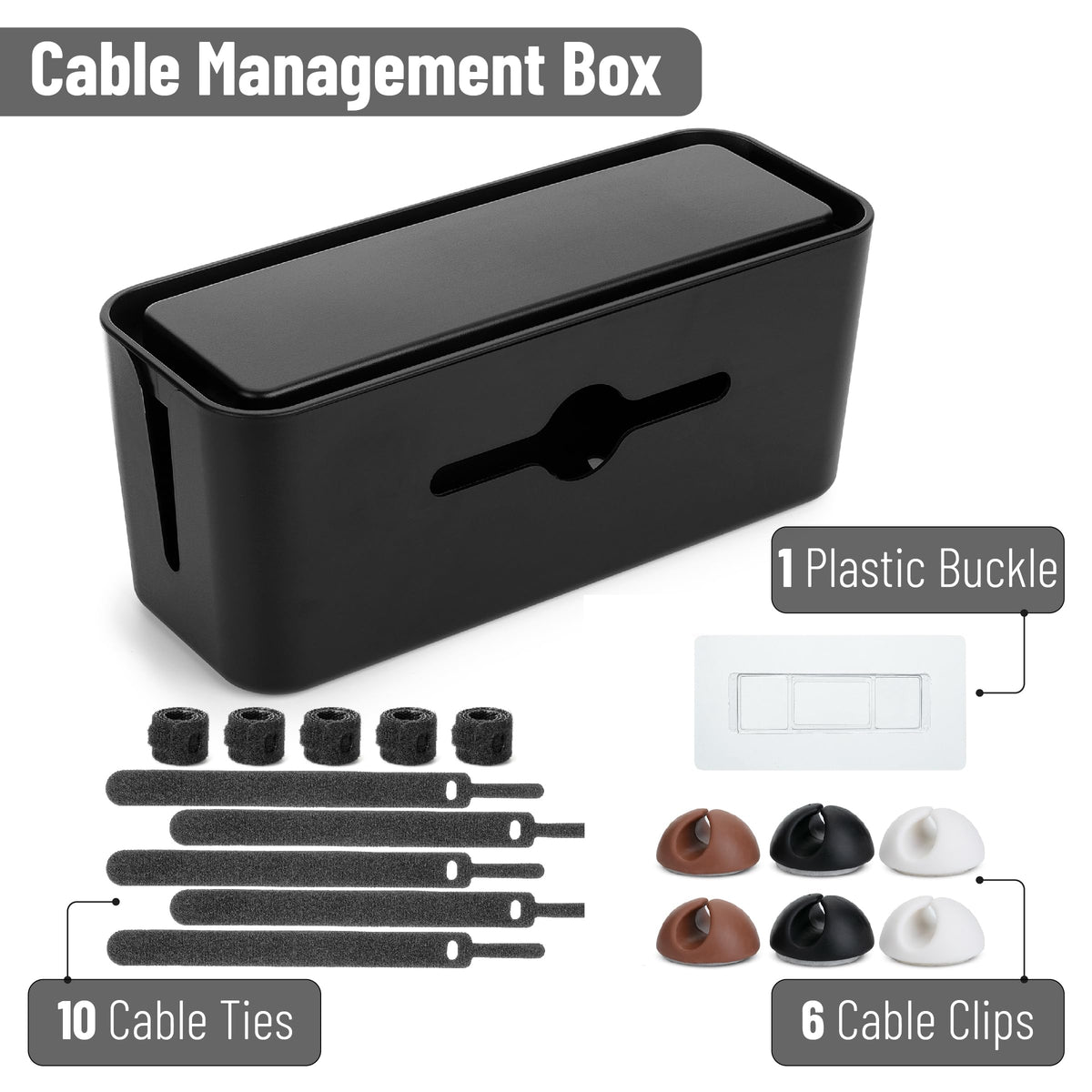 Bates Choice open lid revealing interior space that secures power strip and cords