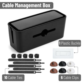 Bates Choice open lid revealing interior space that secures power strip and cords
