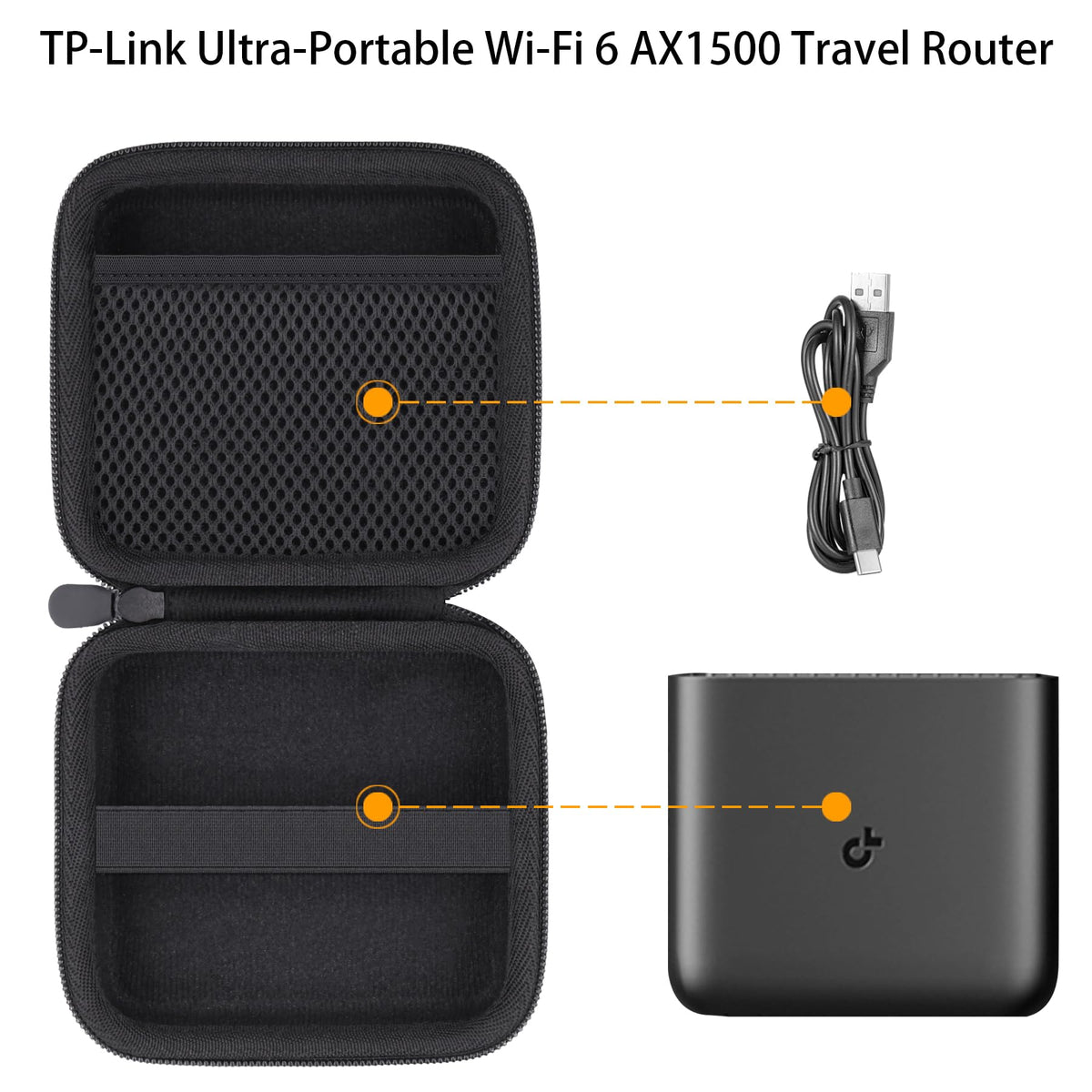 Elastic strap secures the router inside this protective case