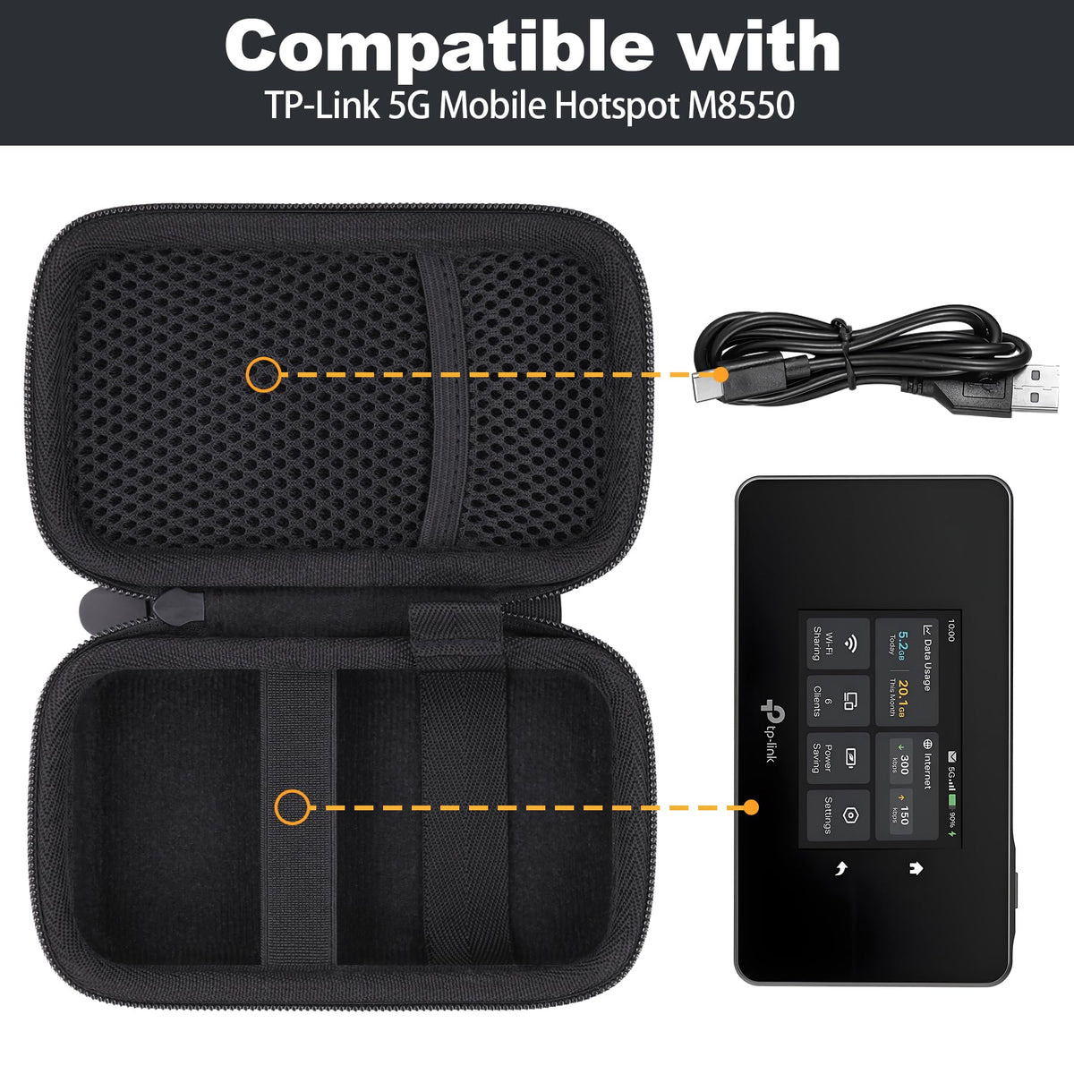 Baval case zipper closeup, smooth closure for TP‑Link router protection and quick access