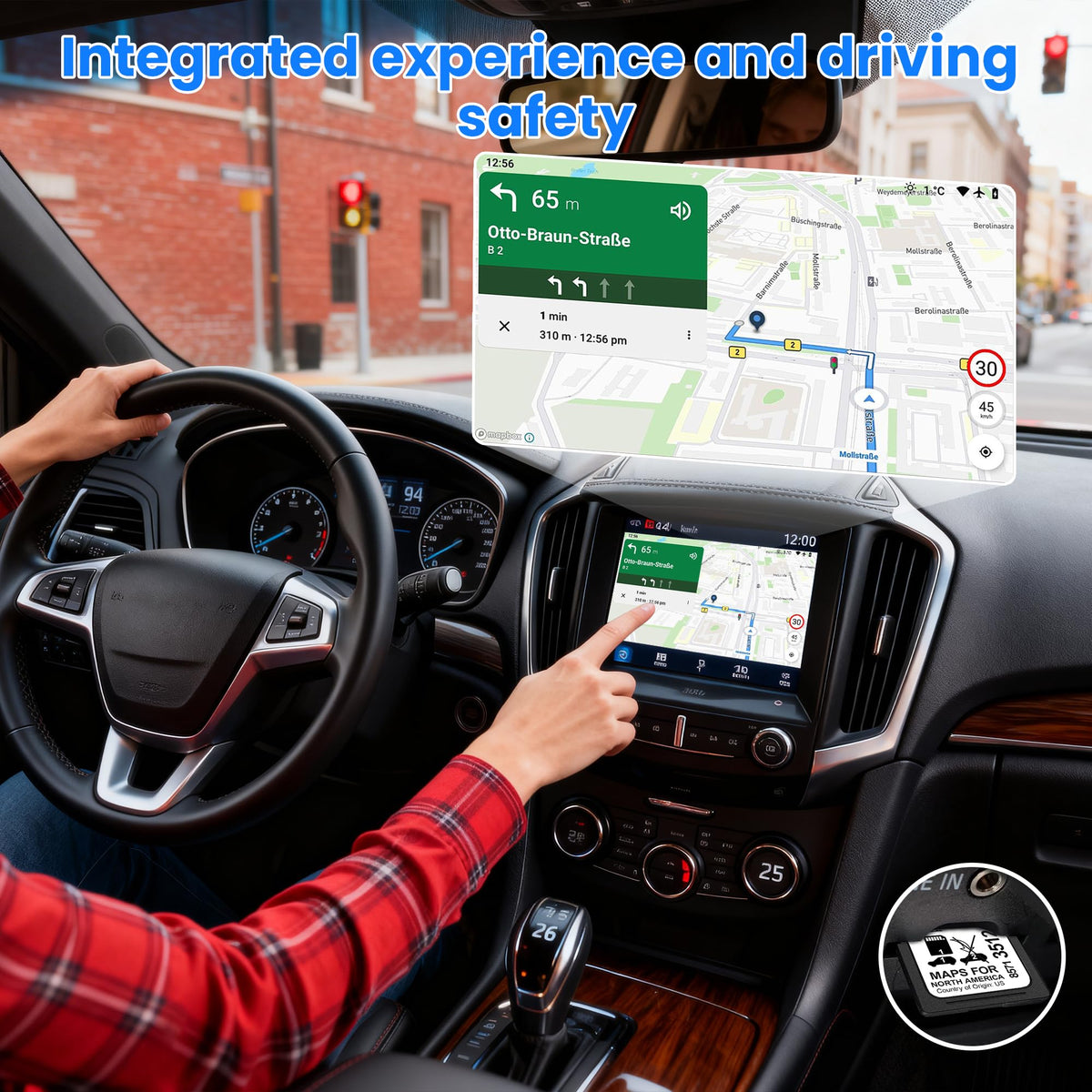 GM dash screen preview using the map card for cross-border navigation.